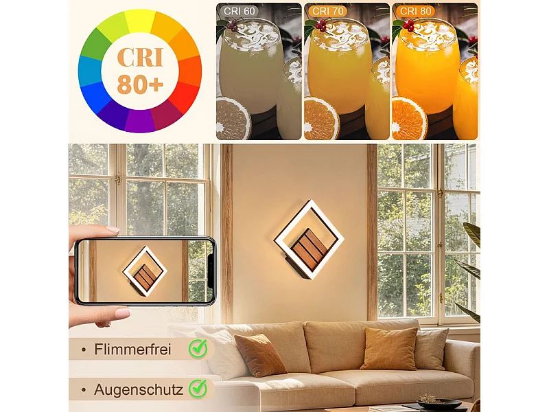 Nettlife applique murale LED, 17cm, 3000K, 7W, lumière indirecte, bois, pour couloir/chambre, classe F