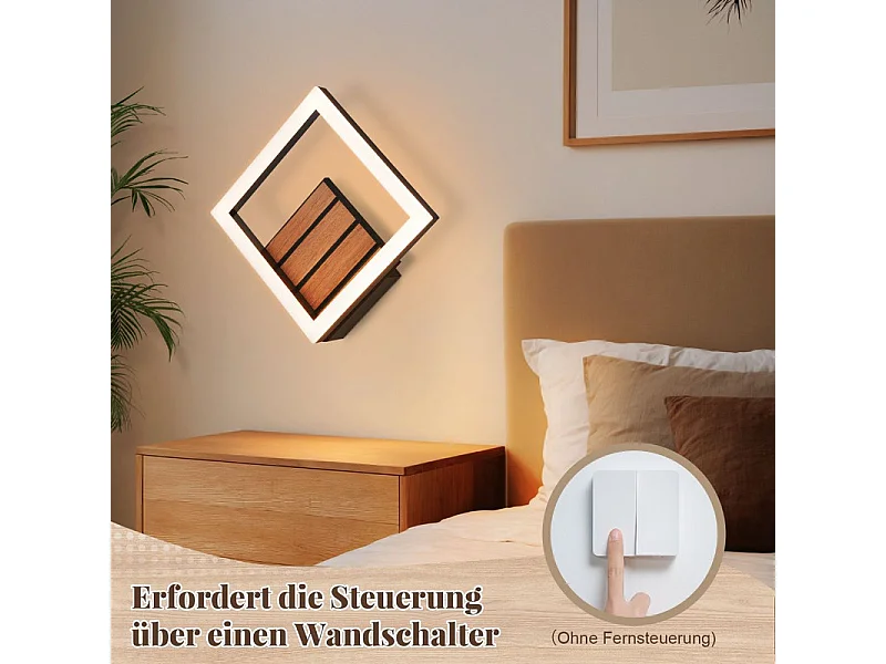 Nettlife applique murale LED, 17cm, 3000K, 7W, lumière indirecte, bois, pour couloir/chambre, classe F