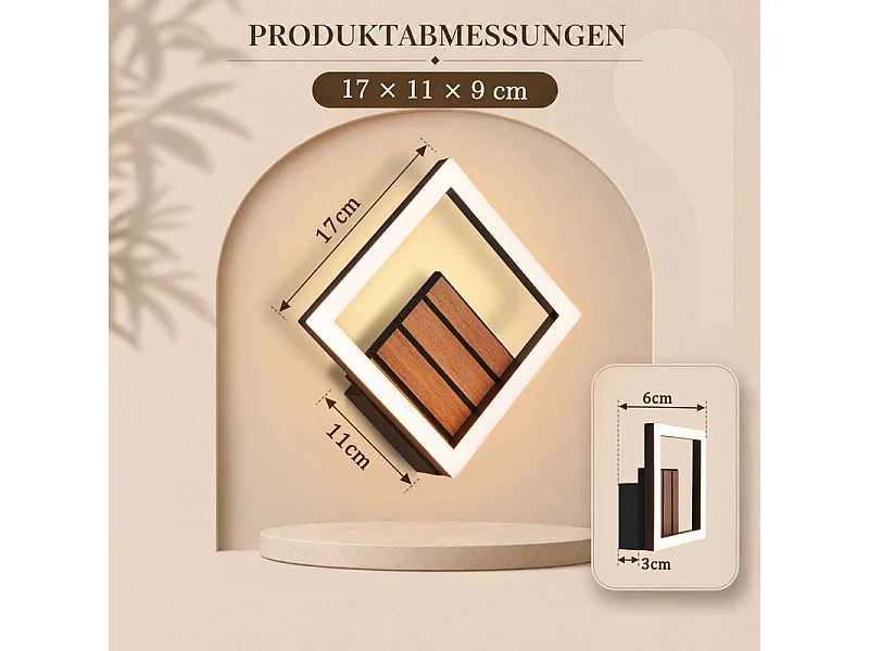Nettlife applique murale LED, 17cm, 3000K, 7W, lumière indirecte, bois, pour couloir/chambre, classe F
