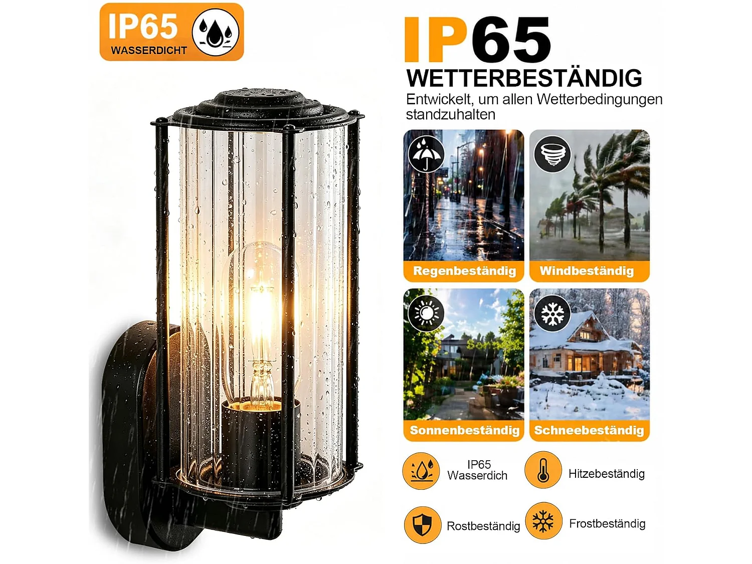 NETTLIFE LED Wandleuchte Außen IP65 E27 Schwarz, Wasserdichte Leuchte für Hausfassade, Garten, Balkon, Terrasse, Max. 40W (Ohne Leuchtmittel)