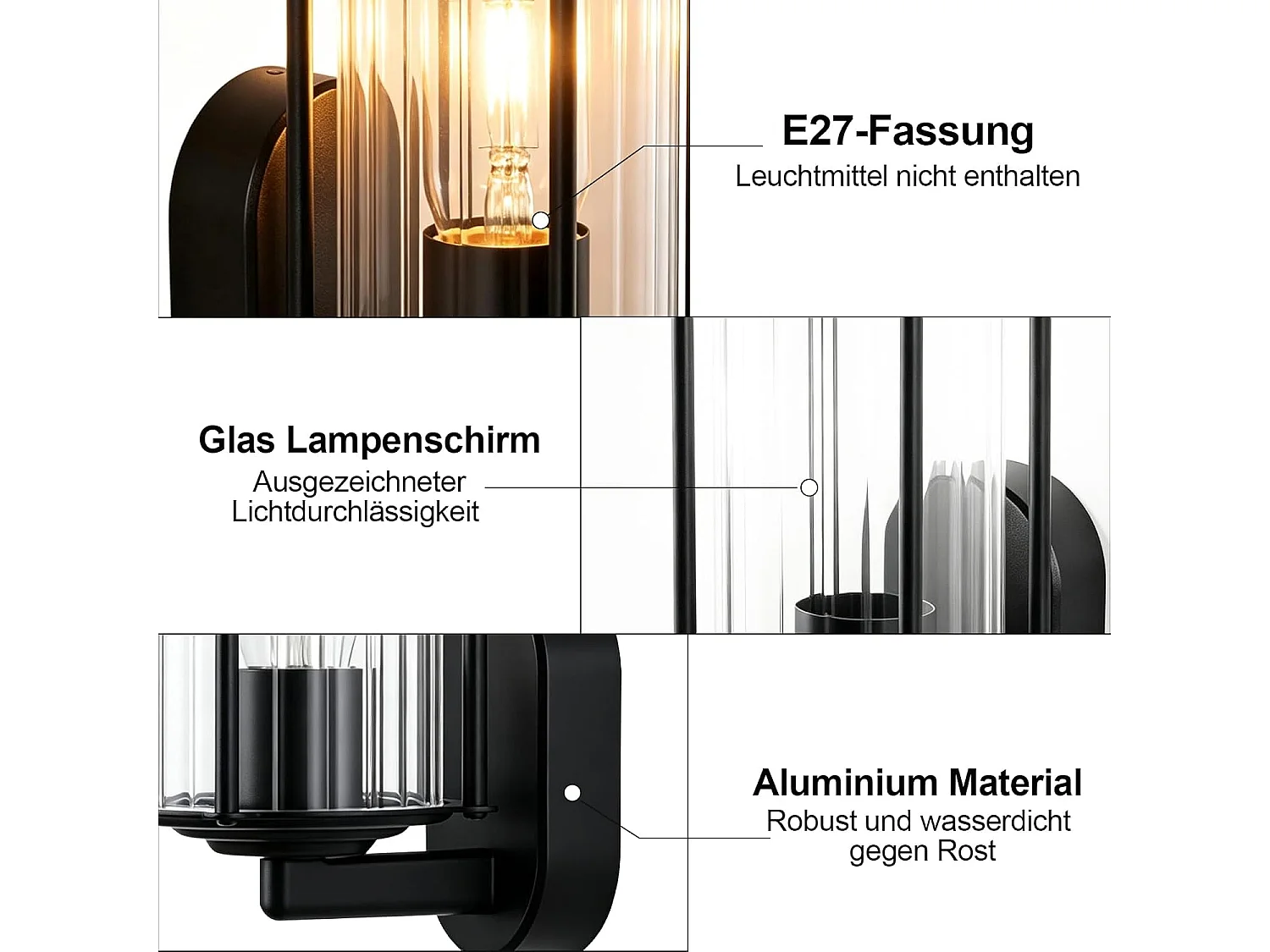 NETTLIFE LED Wandleuchte Außen IP65 E27 Schwarz, Wasserdichte Leuchte für Hausfassade, Garten, Balkon, Terrasse, Max. 40W (Ohne Leuchtmittel)