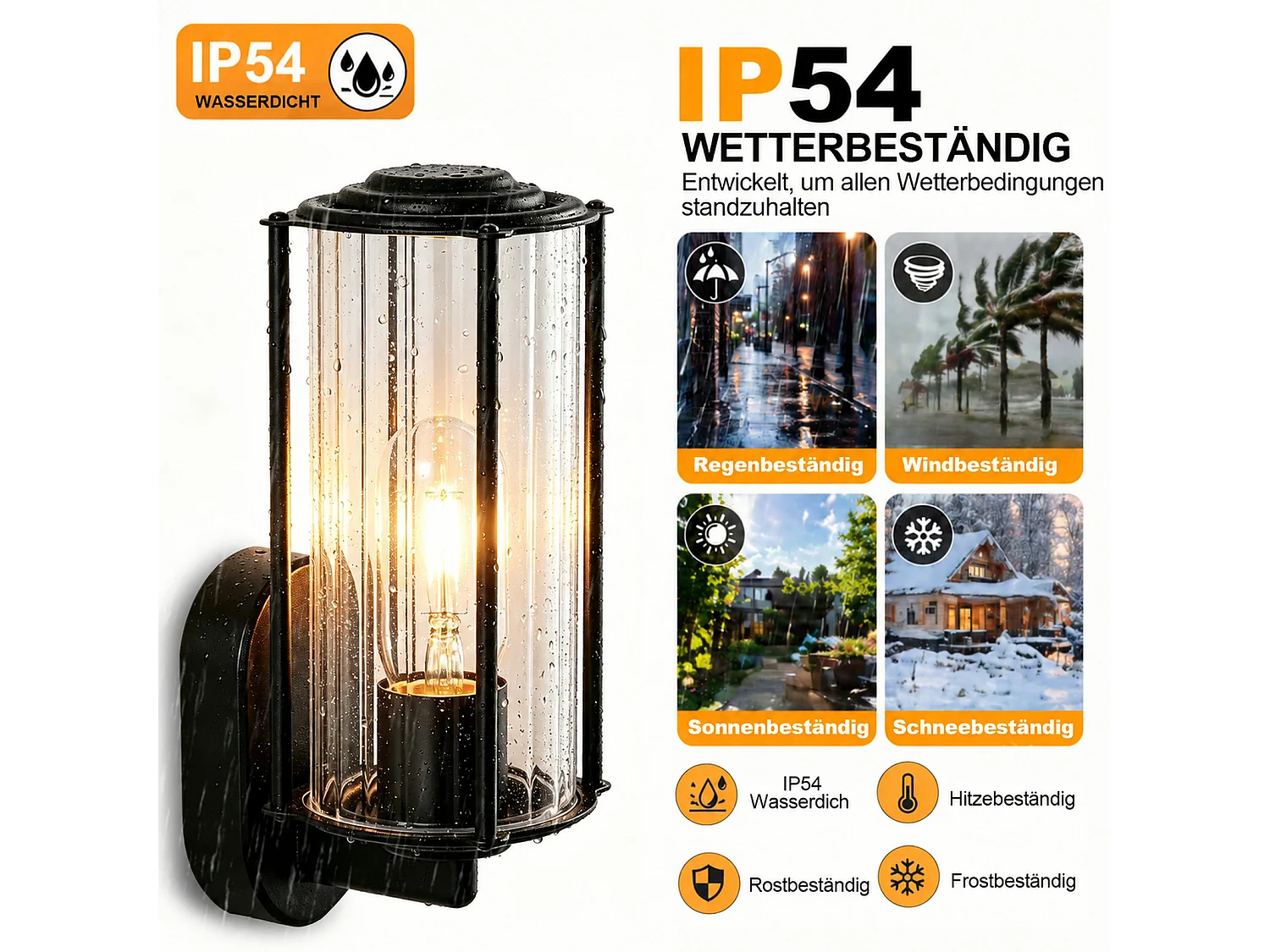 NETTLIFE LED Buitenwandlamp IP65 E27 Zwart, Waterdichte Armatuur voor Gevel, Tuin, Balkon, Terras, Max 40W (Zonder Lamp)