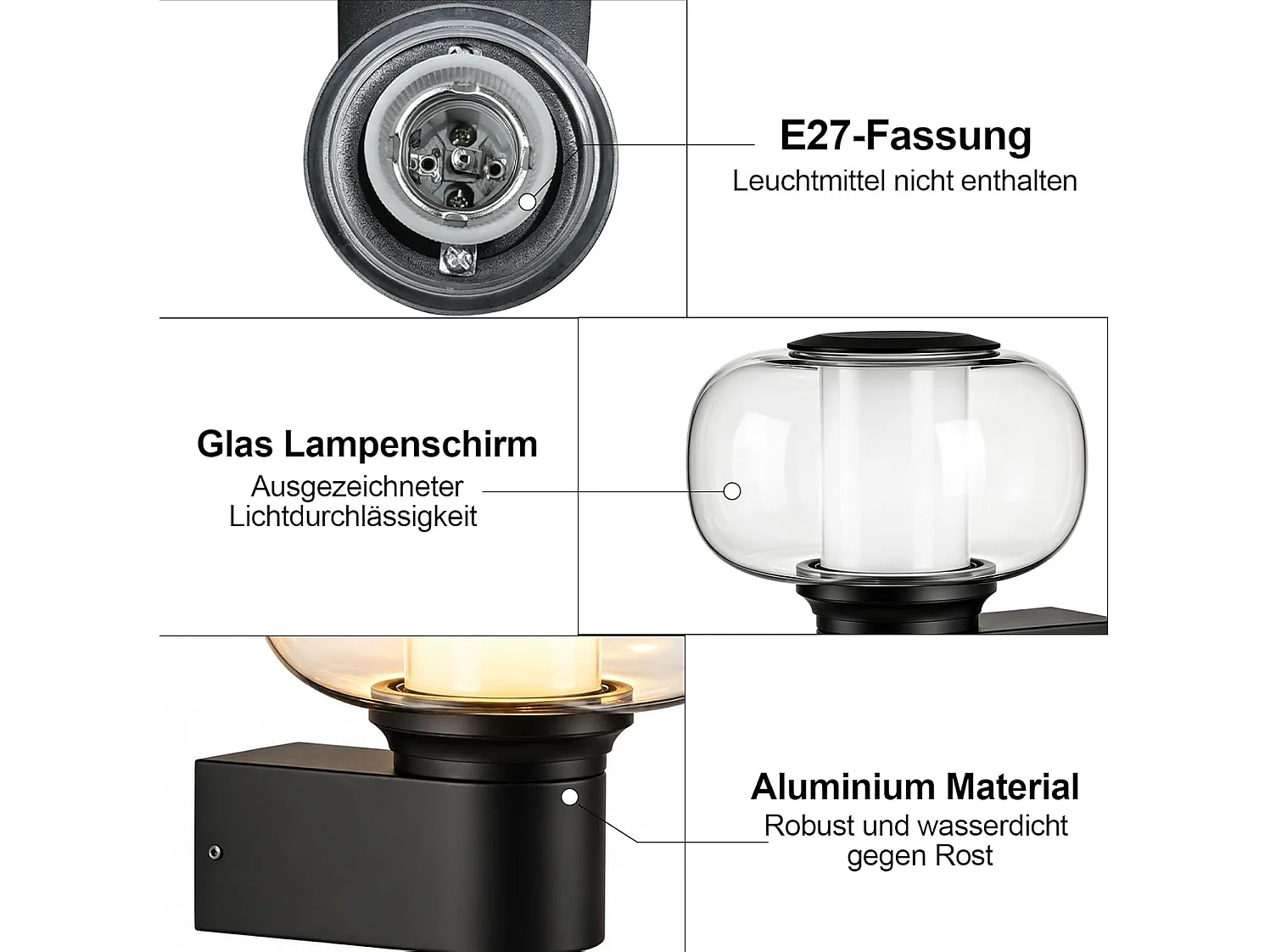 NETTLIFE Runde Außenwandleuchte IP65 E27 Max. 40W, Leuchte für Fassade, Balkon, Terrasse, Garten, Außenbeleuchtung (Ohne Leuchtmittel)