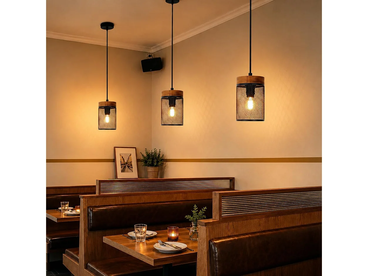 NETTLIFE Sospensione Vintage Nero E14, Lampadario Industriale con Paralume in Vetro, Lampada a Sospensione per Tavolo da Pranzo, Cucina (Senza Lampadina)