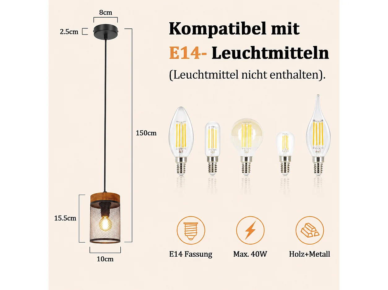 NETTLIFE Sospensione Vintage Nero E14, Lampadario Industriale con Paralume in Vetro, Lampada a Sospensione per Tavolo da Pranzo, Cucina (Senza Lampadina)