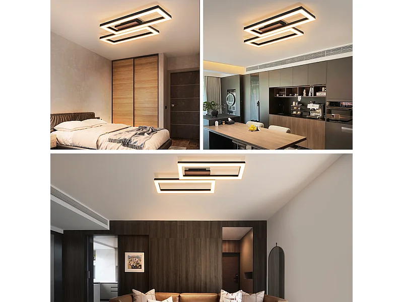 NETTLIFE Oprawa LED Sufitowa 50cm Czarny Efekt Drewna, Nowoczesna Prostokątna Lampa Sufitowa 3000K Ciepła Biel do Sypialni Salonu Kuchni Przedpokoju Biura