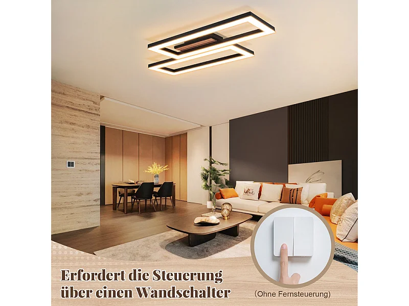 NETTLIFE Oprawa LED Sufitowa 50cm Czarny Efekt Drewna, Nowoczesna Prostokątna Lampa Sufitowa 3000K Ciepła Biel do Sypialni Salonu Kuchni Przedpokoju Biura