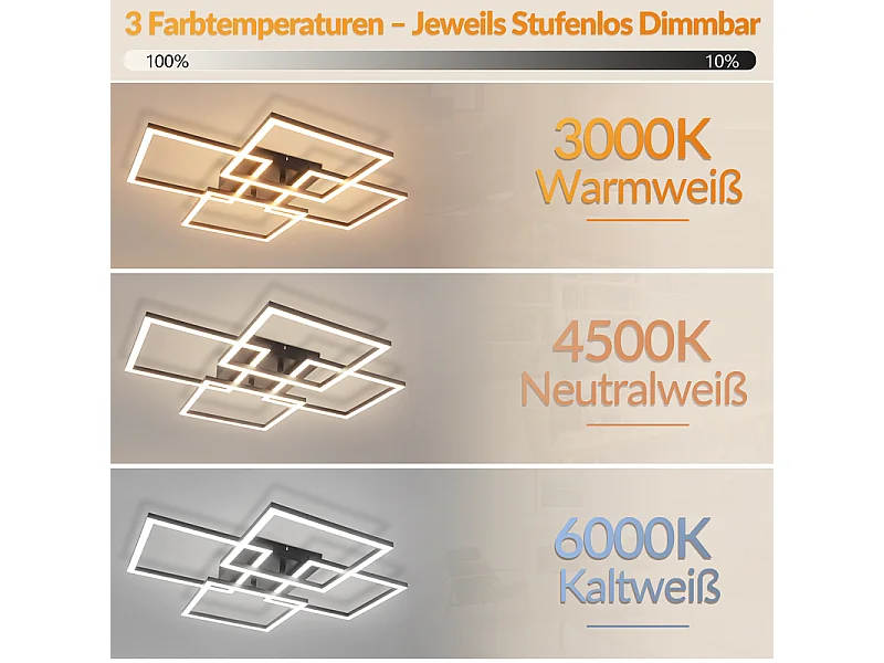 Nettlife LED Deckenleuchte Dimmbar 43W mit Fernbedienung eckig Wohnzimmer Schlafzimmer Küche Büro (Klasse D)
