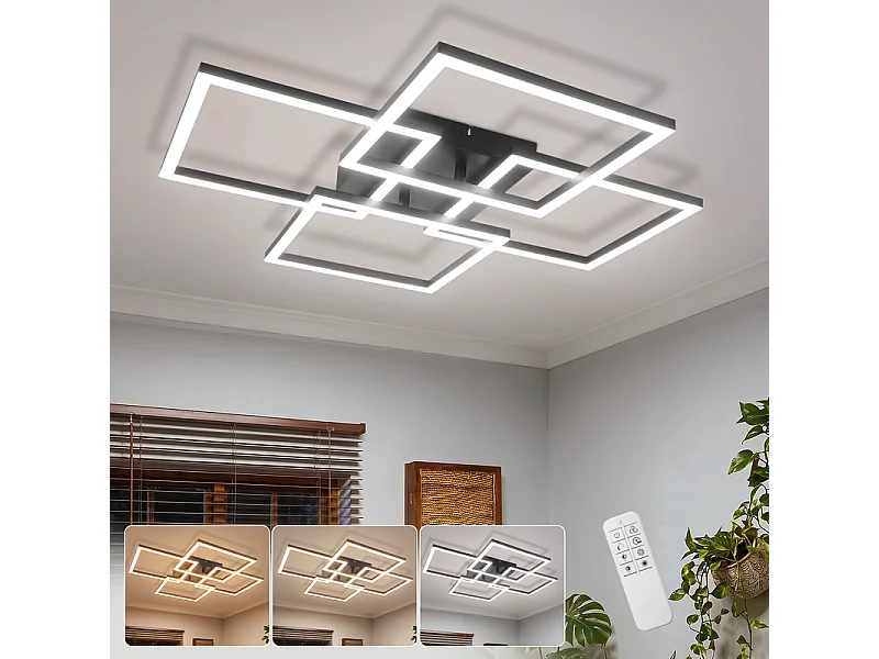 Nettlife LED Deckenleuchte Dimmbar 43W mit Fernbedienung eckig Wohnzimmer Schlafzimmer Küche Büro (Klasse D)