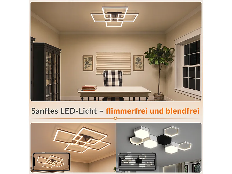 Nettlife LED Deckenleuchte Dimmbar 43W mit Fernbedienung eckig Wohnzimmer Schlafzimmer Küche Büro (Klasse D)