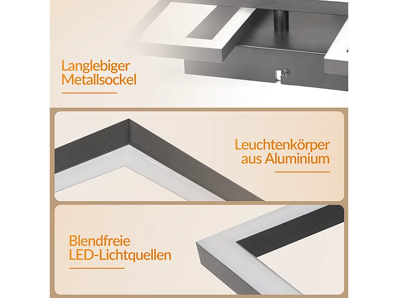 Nettlife LED Deckenleuchte Dimmbar 43W mit Fernbedienung eckig Wohnzimmer Schlafzimmer Küche Büro (Klasse D)