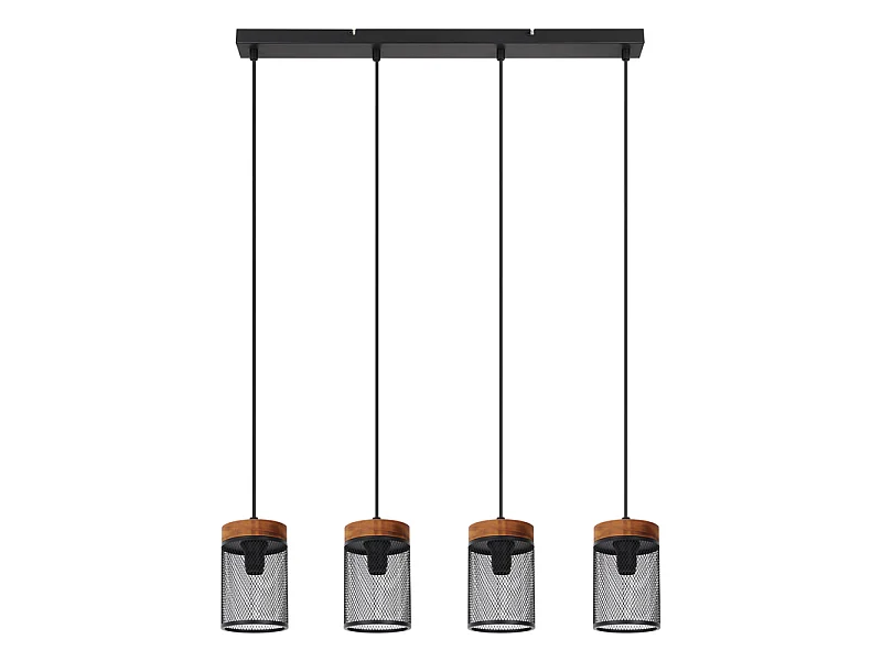 Nettlife Sospensione Vintage Legno Nero 4 Luci E14 Metallo Retro per Sala da Pranzo Soggiorno Cucina Ristorante (Senza Lampadina)