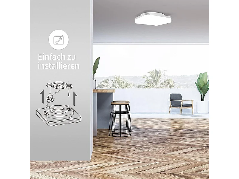 Nettlife Plafonnier LED carré ultra-plat 18 W 1600 lm IP54 étanche CRI80+ éco 85% pour 10-15㎡, installation facile., LED, LED 18 W 144 W, LED