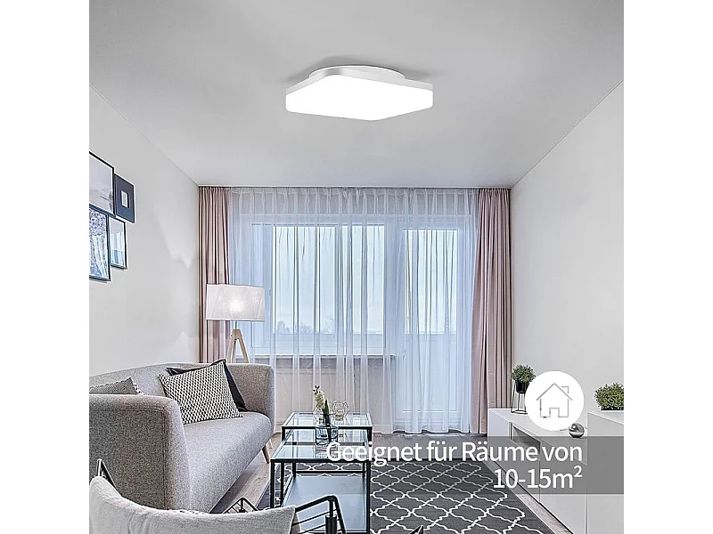 Nettlife Plafonnier LED carré ultra-plat 18 W 1600 lm IP54 étanche CRI80+ éco 85% pour 10-15㎡, installation facile., LED, LED 18 W 144 W, LED