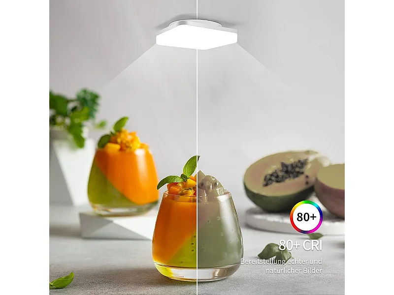 Nettlife Plafonnier LED carré ultra-plat 18 W 1600 lm IP54 étanche CRI80+ éco 85% pour 10-15㎡, installation facile., LED, LED 18 W 144 W, LED