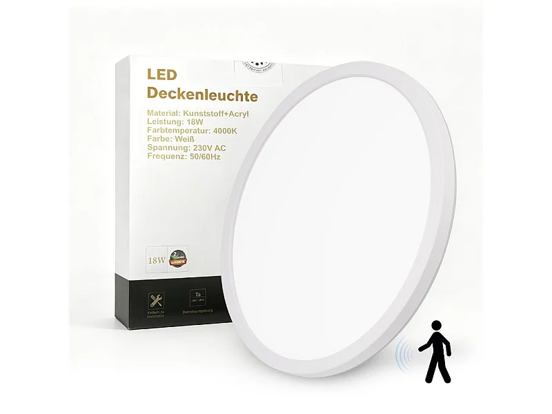 Nettlife LED-Deckenleuchte 18W 1900lm 4000K IP44 mit Radarsensor für stehende Personen