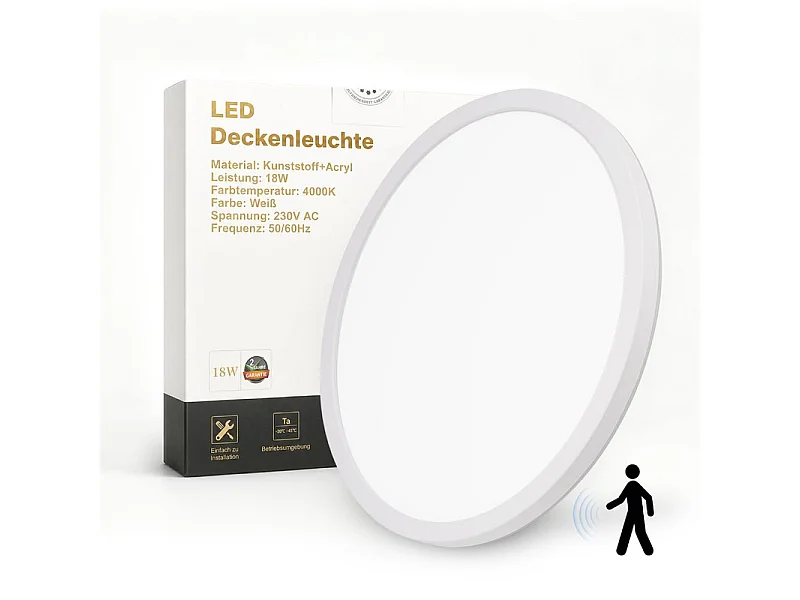 Nettlife LED-Deckenleuchte 18W 1900lm 4000K IP44 mit Radarsensor für stehende Personen