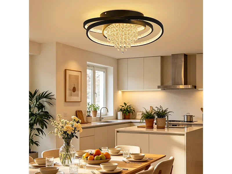 Nettlife Plafonnier LED Noir 40 W Moderne, Luminaire en Verre 3000 K Blanc Chaud, Lampe de Plafond pour Salon, Chambre, Cuisine, Bureau, Couloir, Design épuré