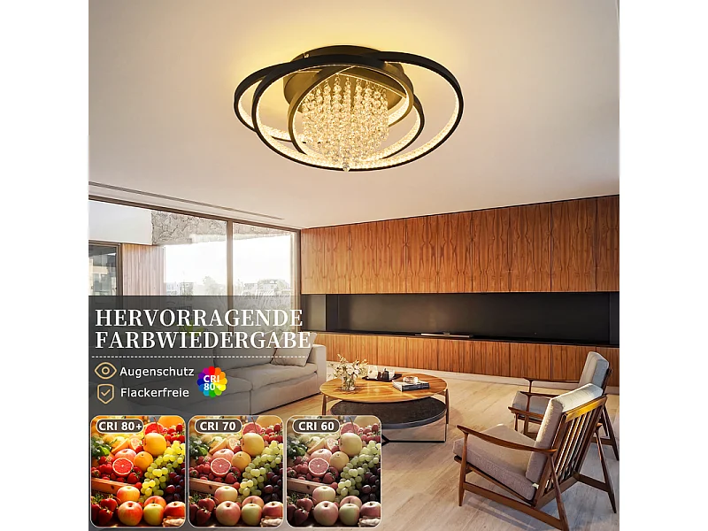 Nettlife Plafonnier LED Noir 40 W Moderne, Luminaire en Verre 3000 K Blanc Chaud, Lampe de Plafond pour Salon, Chambre, Cuisine, Bureau, Couloir, Design épuré