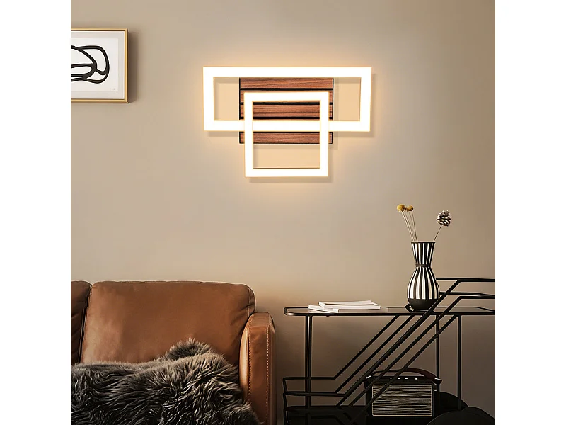 NETTLIFE Nowoczesna Oprawa LED Sufitowa 14W 3000K Ciepła Biel, Prostokątny Lampion Czarny Efekt Drewna do Salonu Sypialni Kuchni Przedpokoju
