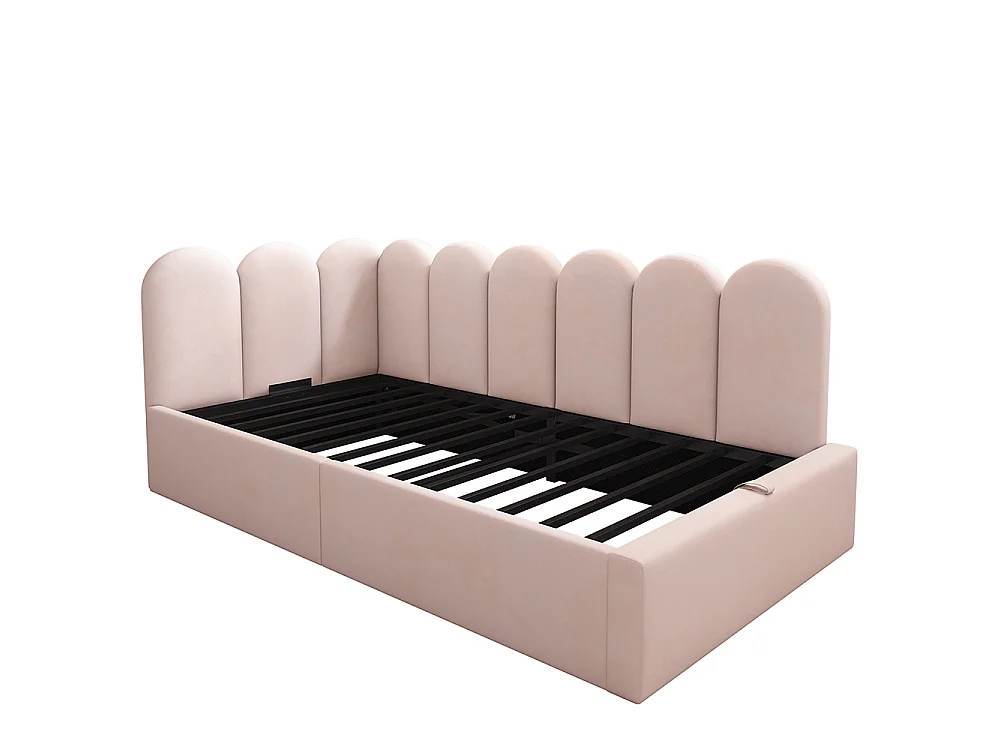 Lit coffre rembourré 90x200 cm - Canapé-lit avec coffre de rangement - Lit enfant avec sommier à lattes - Velours - Rose