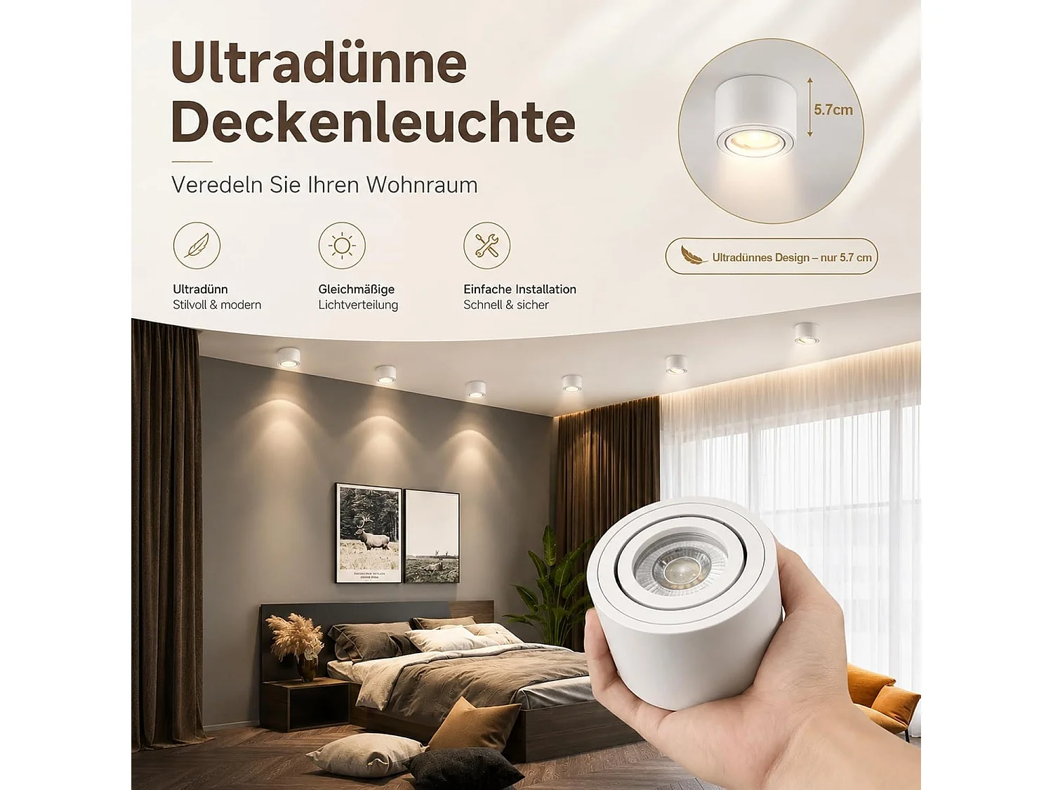 NETTLIFE Set van 4 Witte LED Inbouwspots Dimbaar, 3CCT 3000K-6500K, Extra Plat Ø80x50mm, Draaibaar 30°, Plafondlamp voor Woonkamer Keuken