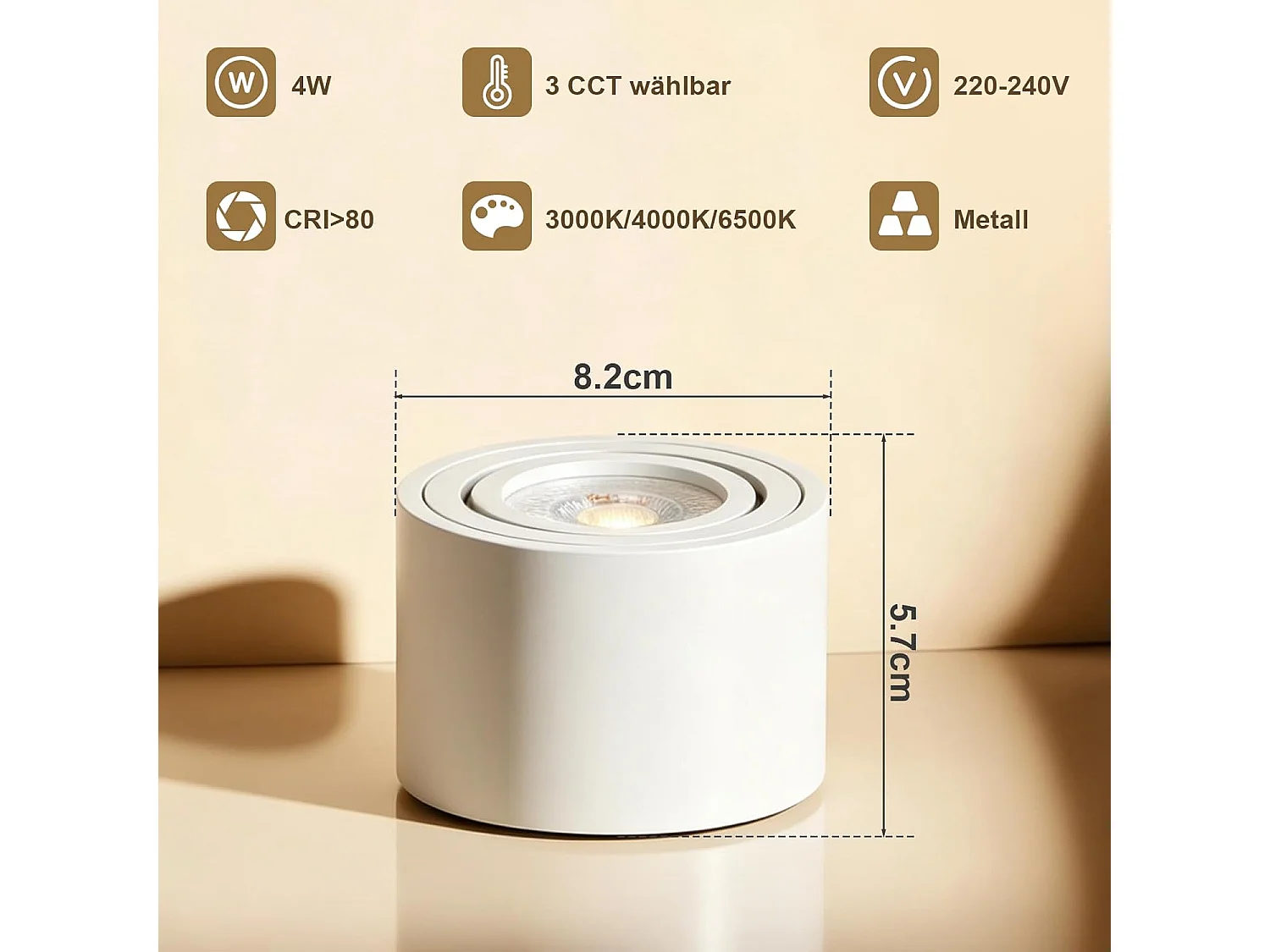 NETTLIFE Set van 4 Witte LED Inbouwspots Dimbaar, 3CCT 3000K-6500K, Extra Plat Ø80x50mm, Draaibaar 30°, Plafondlamp voor Woonkamer Keuken