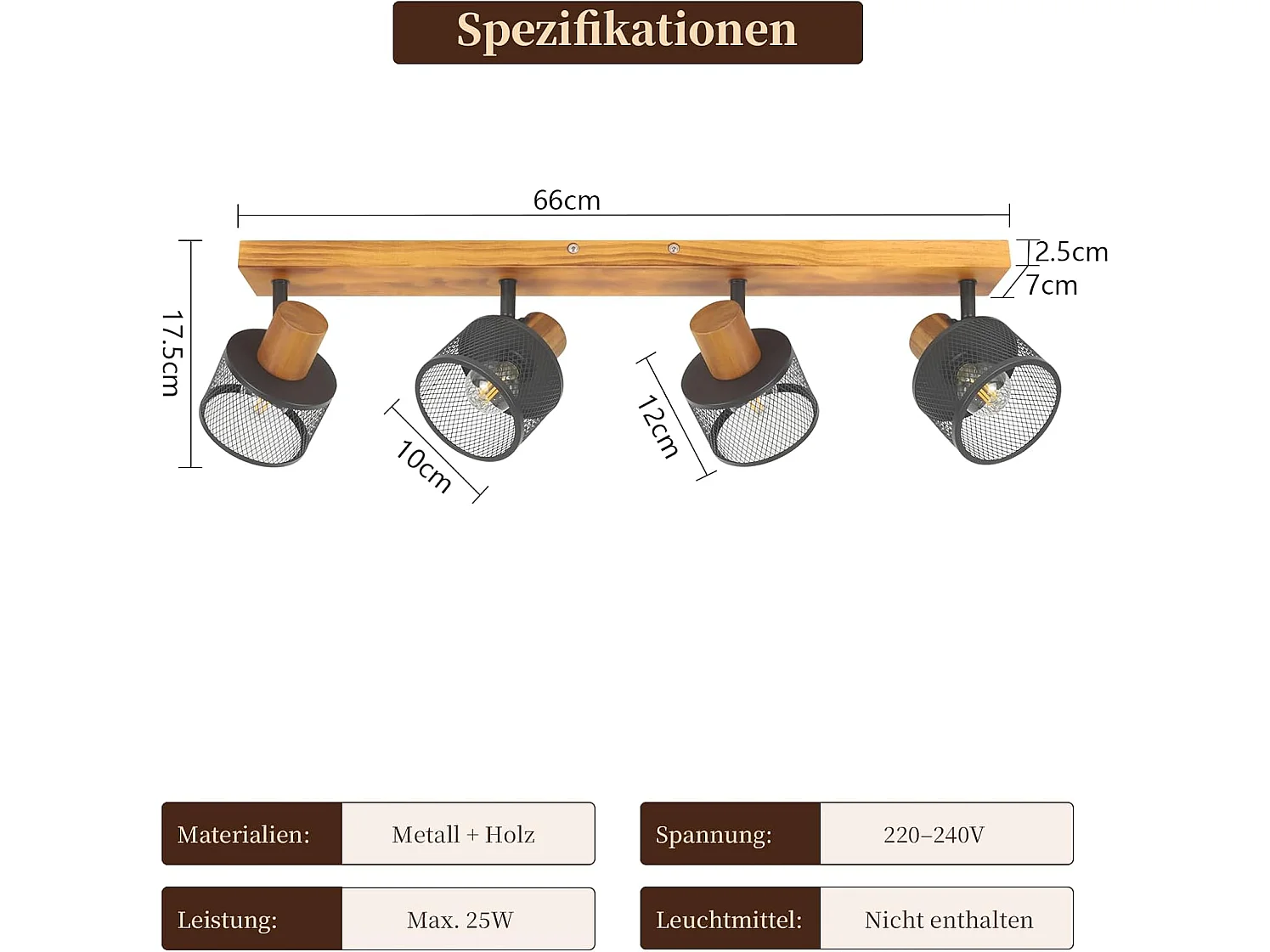 NETTLIFE Deckenstrahler Spot Orientierbar Vintage E14, 4-flammige Decken-Schiene Schwarzmetall für Wohnzimmer Küche Schlafzimmer, Leuchtmittel Nicht Enthalten