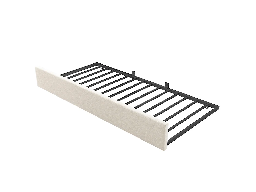 Lit simple rembourré 90 x 200 cm, Canapé-lit avec lit gigogne 90 x 190 cm, Lit enfant avec sommier à lattes, Velours, Beige, Sans matelas
