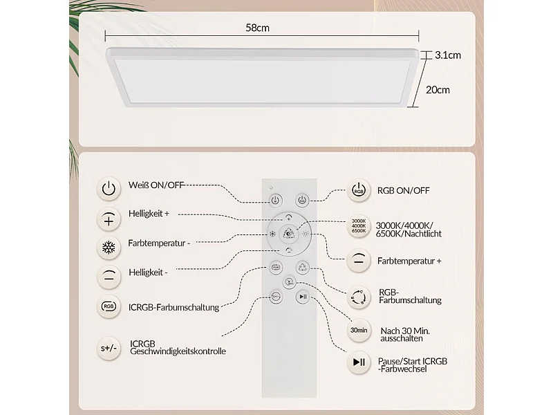Nettlife – LED-Panel 58x20 RGB dimmbar 22W weiß Klasse C