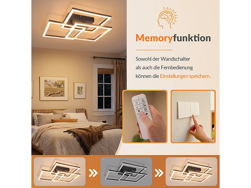 Nettlife LED Deckenleuchte Dimmbar 31W mit Fernbedienung eckig Wohnzimmer Schlafzimmer Küche Büro (Klasse D)