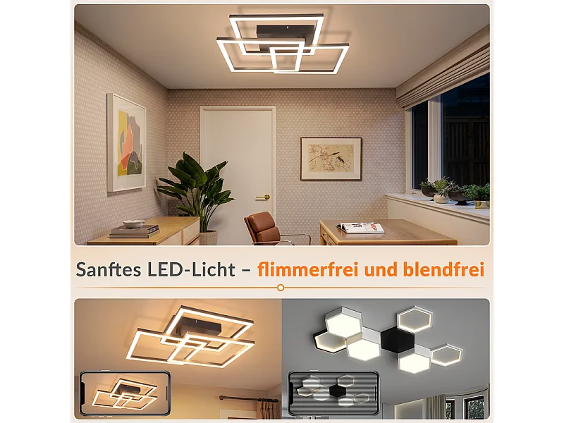 Nettlife LED Deckenleuchte Dimmbar 31W mit Fernbedienung eckig Wohnzimmer Schlafzimmer Küche Büro (Klasse D)