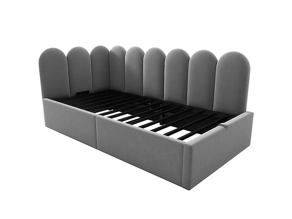 Lit coffre rembourré 90x200 cm - Canapé-lit avec coffre de rangement - Lit enfant avec sommier à lattes - Velours - Gris