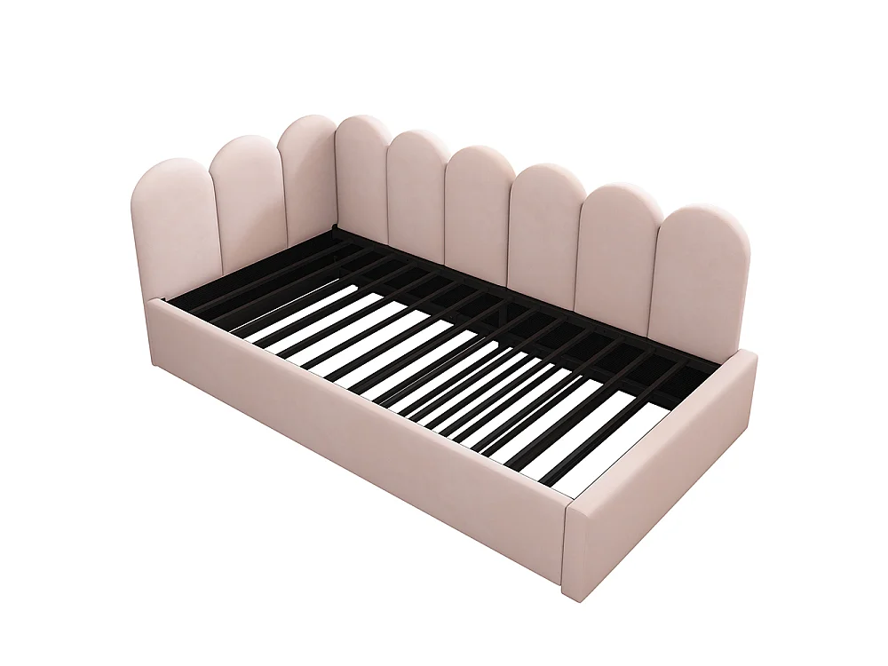 Lit simple rembourré 90 x 200 cm, Canapé-lit avec lit gigogne 90 x 190 cm, Lit enfant avec sommier à lattes, Velours, Rose, Sans matelas