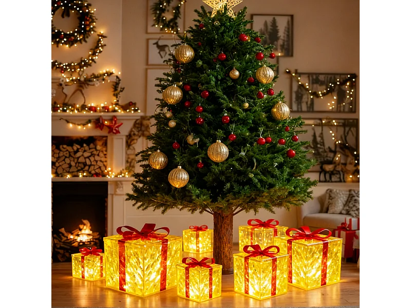 Nettlife Décoration Noël LED, Lot de 3 Boîtes Cadeaux Lumineuses, Étanche Intérieur/Extérieur, 8 Modes, Ornement Festif pour Sapin Porche