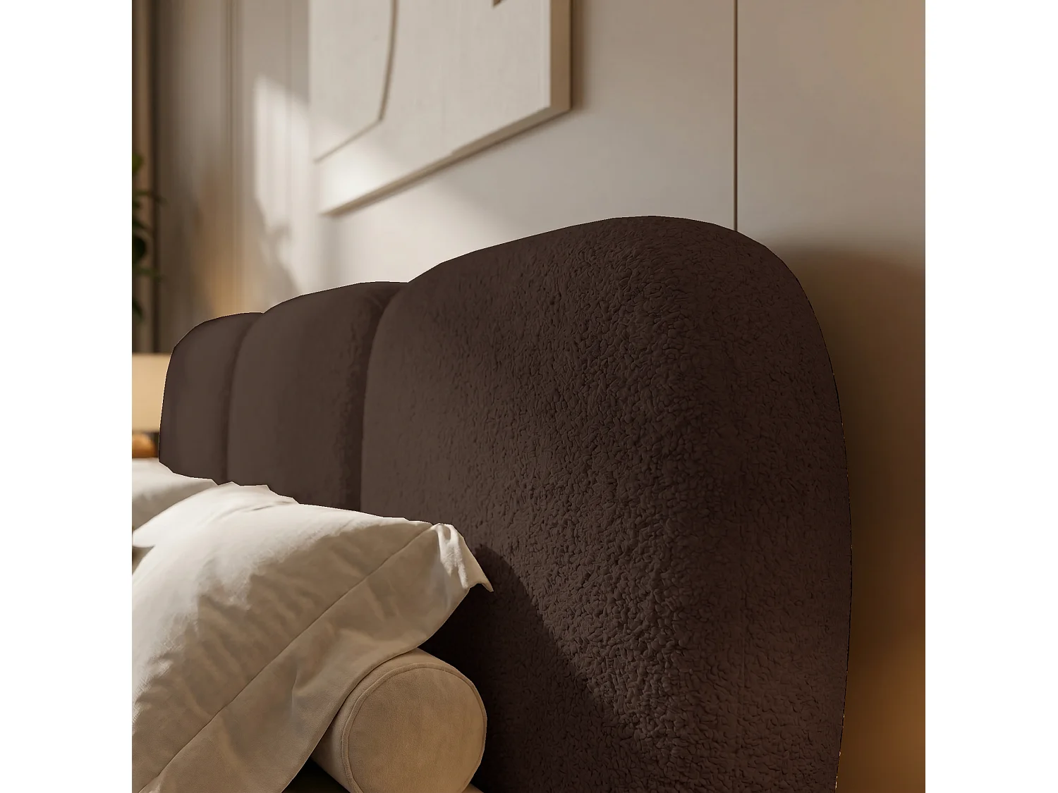 BESILIO Bed met opbergruimte en lattenbodem 180x200 Holi – tweepersoons gestoffeerd bed van bouclé-/teddystof – Bruin