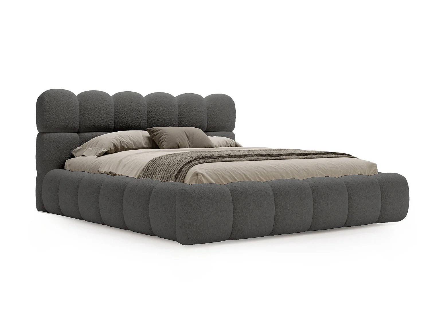 BESILIO Bouclé gestoffeerd bed 160x200 Chicago - dikke vulling, opbergruimte en lattenbodem - Grijs
