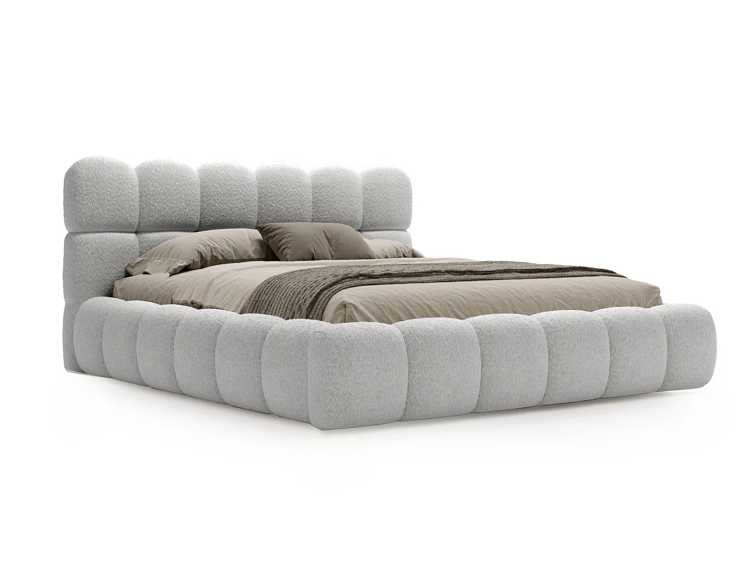 BESILIO Bouclé gestoffeerd bed 160x200 Chicago - dikke vulling, opbergruimte en lattenbodem - Lichtgrijs