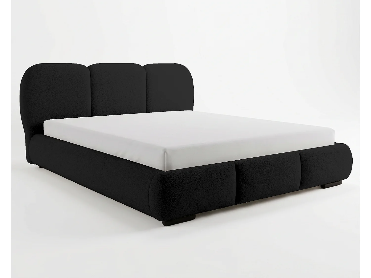 BESILIO Bed met opbergruimte en lattenbodem 200x200 Holi – tweepersoons gestoffeerd bed van bouclé-/teddystof – Zwart