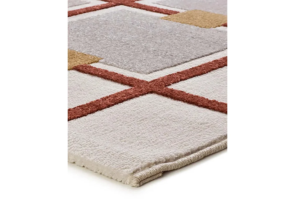 Tapis intérieur - géométrique avec relief - blanc / rouille - 200 x 290 cm - AMARA