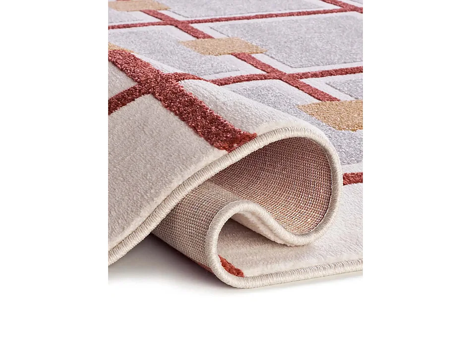 Tapis intérieur - géométrique avec relief - blanc / rouille - 200 x 290 cm - AMARA