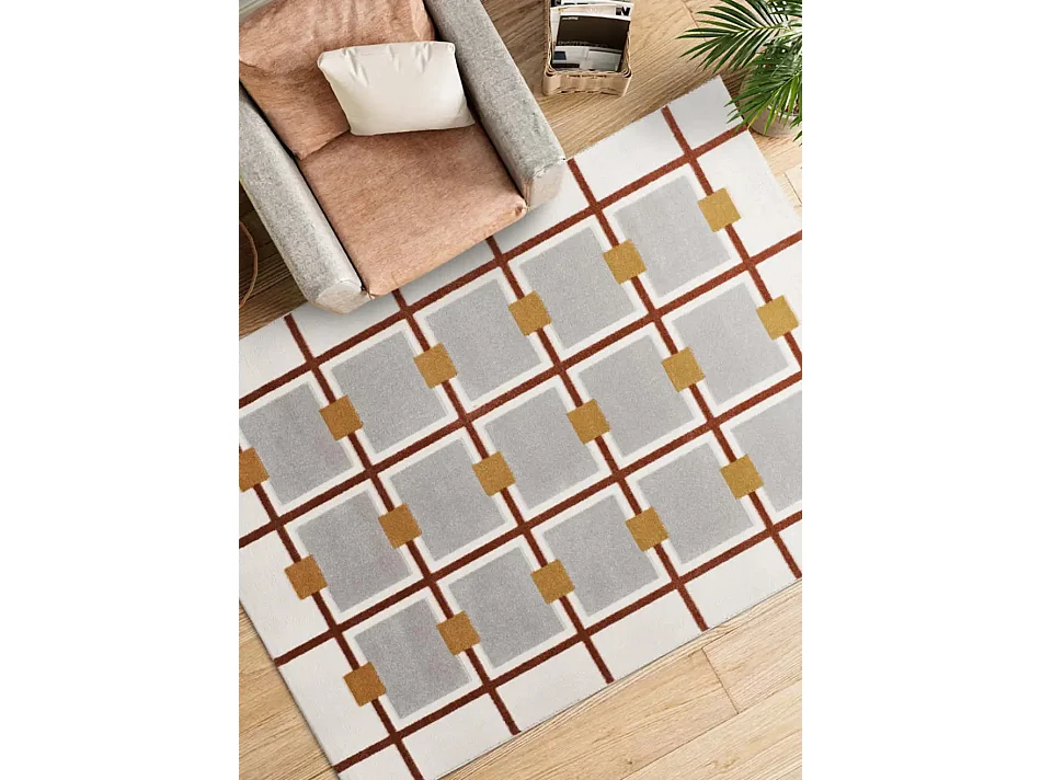 Tapis intérieur - géométrique avec relief - blanc / rouille - 160 x 230 cm - AMARA