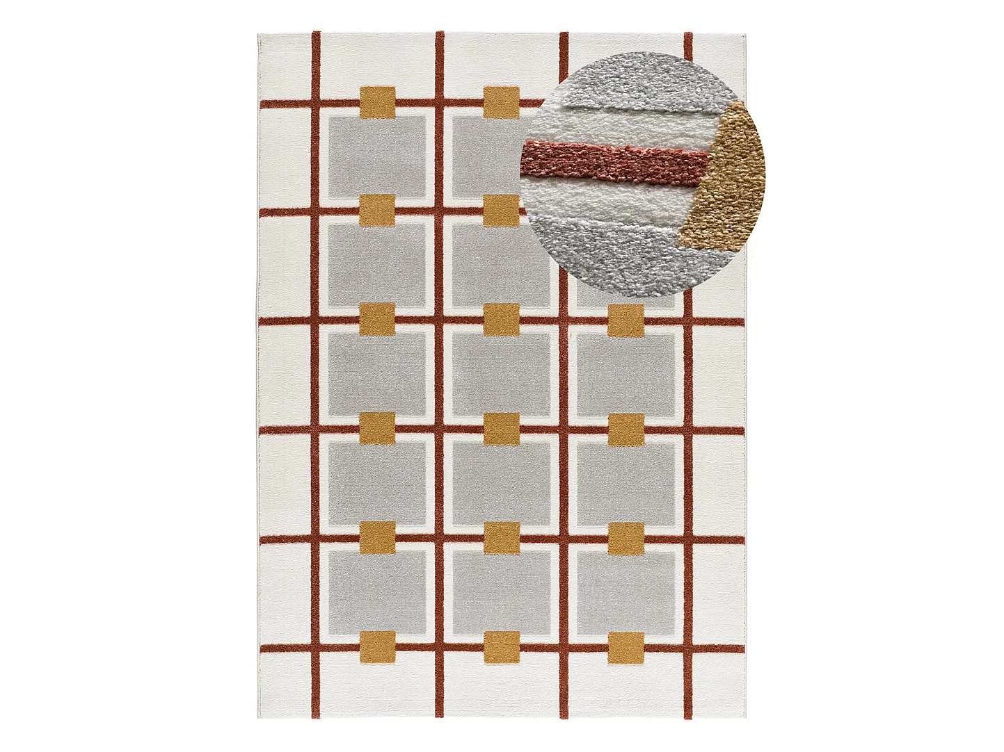 Tapis intérieur - géométrique avec relief - blanc / rouille - 160 x 230 cm - AMARA