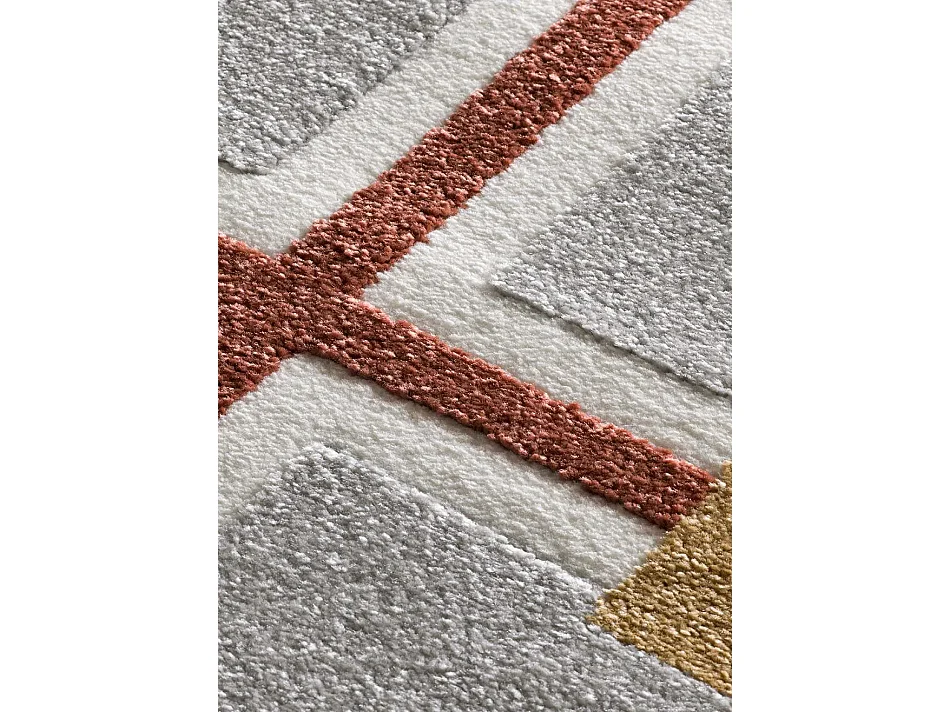 Tapis intérieur - géométrique avec relief - blanc / rouille - 160 x 230 cm - AMARA