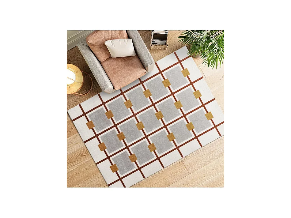 Tapis intérieur - géométrique avec relief - blanc / rouille - 160 x 230 cm - AMARA