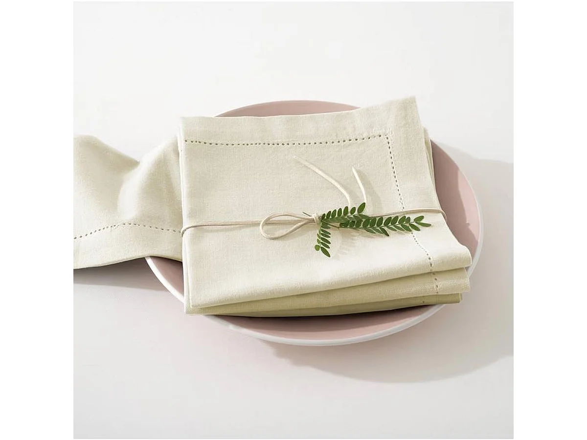 Lot de 4 Serviettes de Table "Jane" 40x40cm Beige Lin