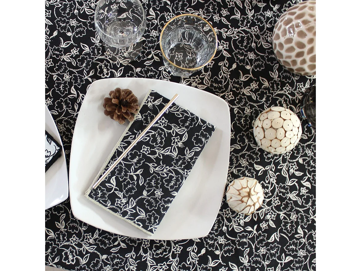 Lot de 4 Serviettes de Table "Linette" 40x40 Noir & Écru