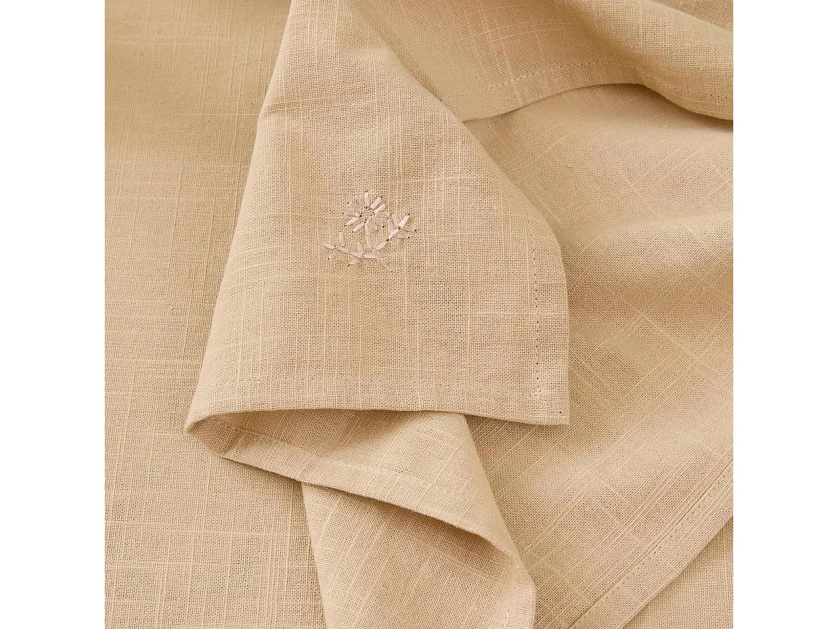 Lot de 4 Serviettes de Table Brodé "Joy" 40x40cm Beige Lin