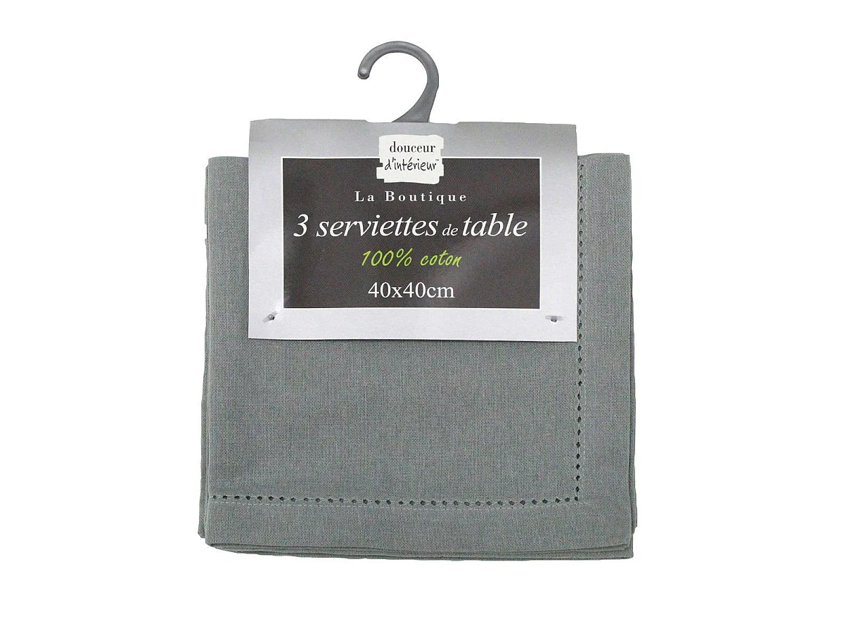 Lot de 3 Serviettes de Table "Charline" 40x40cm Gris