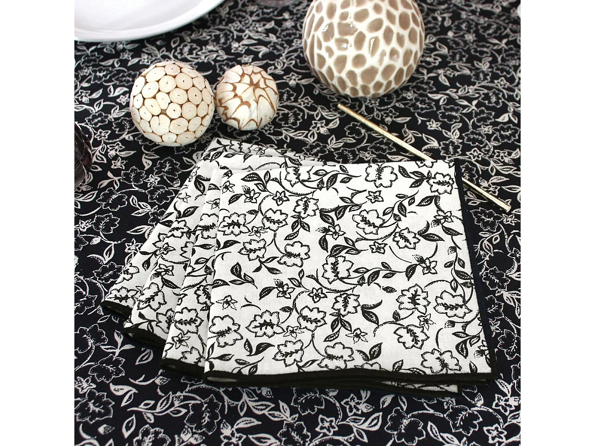 Lot de 4 Serviettes de Table "Linette" 40x40 Écru & Noir